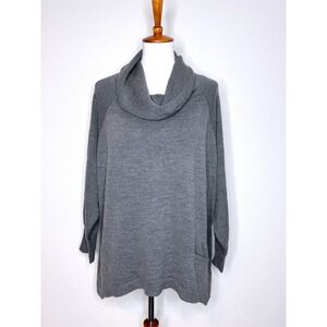 EILEEN FISHER 100% Merino Wool Oversized Cowl Neck Sweater MED Gray Lagenlook